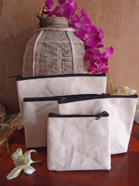 240 ct Zippered Jute / Canvas Pouch Cosmetic Bag with Gusset - By Case