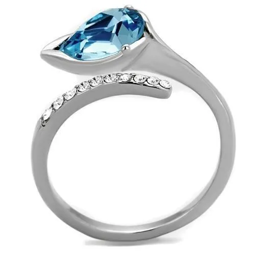 High polished (no plating) Stainless Steel Ring with Top Grade Crystal in Sea Blue for Women Style TK2174