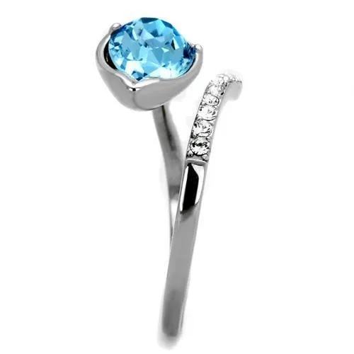 High polished (no plating) Stainless Steel Ring with Top Grade Crystal in Sea Blue for Women Style TK2174