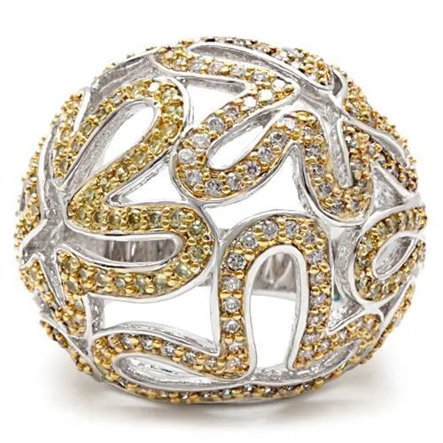 Reverse Two-Tone Brass Ring with AAA Grade CZ in Topaz for Women Style 1W095